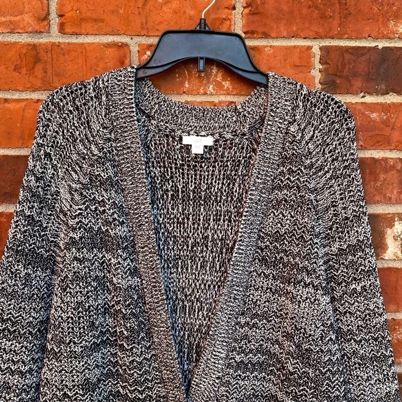 J. Jill Womens Large Gray Black Chunky Crochet Knit Grandpa Cardigan Sweater - Picture 2 of 10